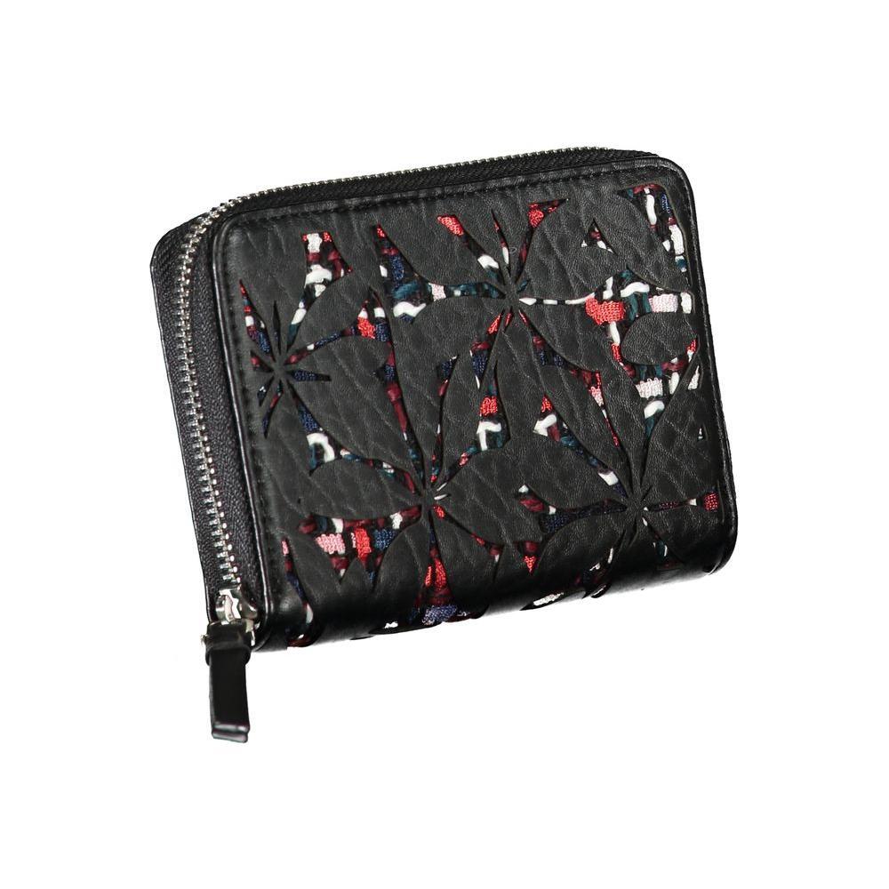 Desigual Elegant Black Zip Wallet with Contrasting Accents DE-24362