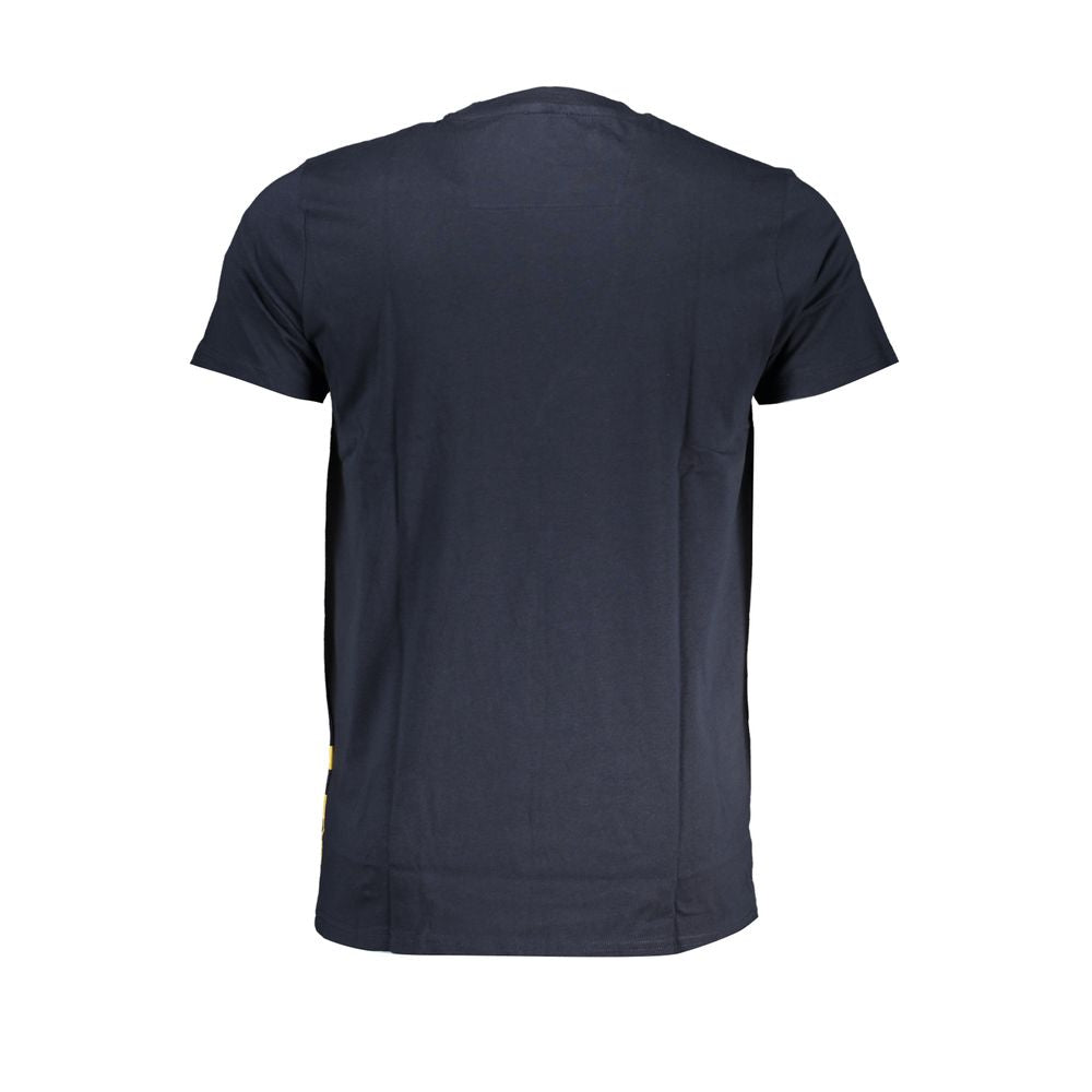 Cavalli Class Blue Cotton T-Shirt, short-sleeved, crew neck, back view showcasing logo print design.