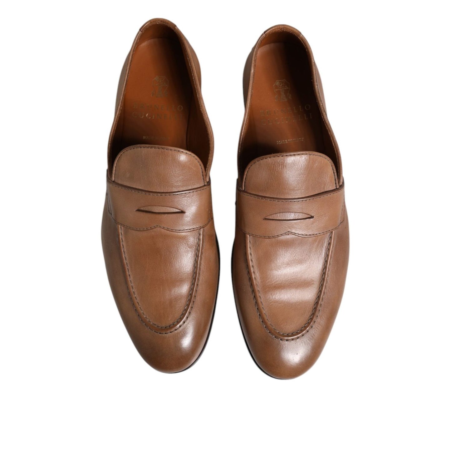 Brunello Cucinelli Brown Leather Loafer Dress Shoes MV7266-44.5