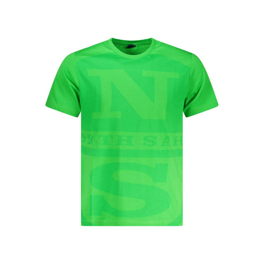 North Sails Green Cotton Men T-Shirt with bold logo and distinctive print, made from 100% cotton for comfort and style.