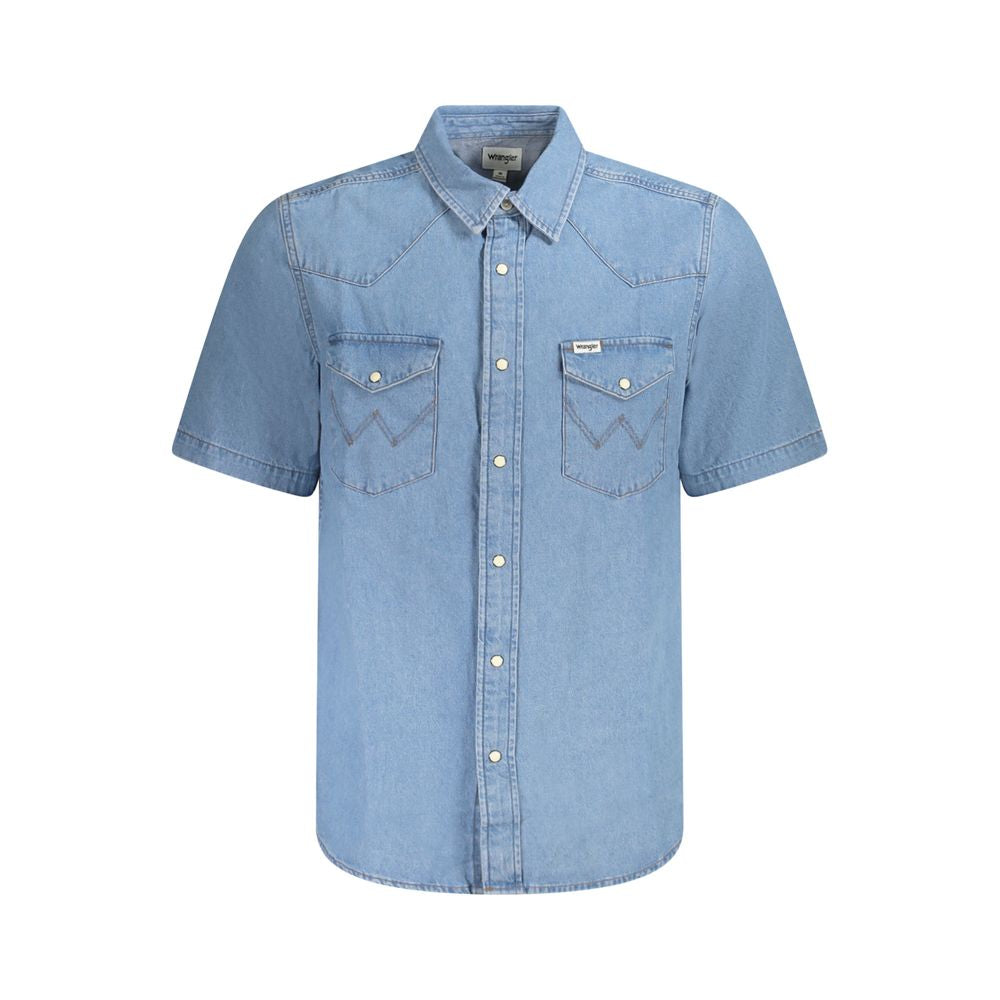 Wrangler Light Blue Cotton Men Shirt WR-35314-S