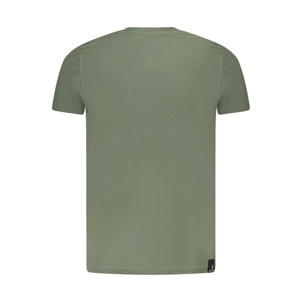 Back view of Accademia Militare Green Cotton T-Shirt with short sleeves and crew neck, featuring small academy logo print.