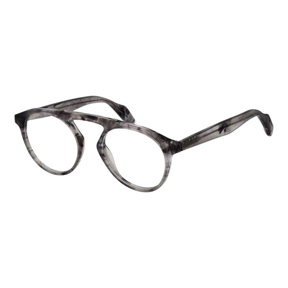 Yohji Yamamoto Gray Men Glasses Frame, full-rim plastic aviator style with 50-20-145 size, demo lenses, no hinge, includes soft case.