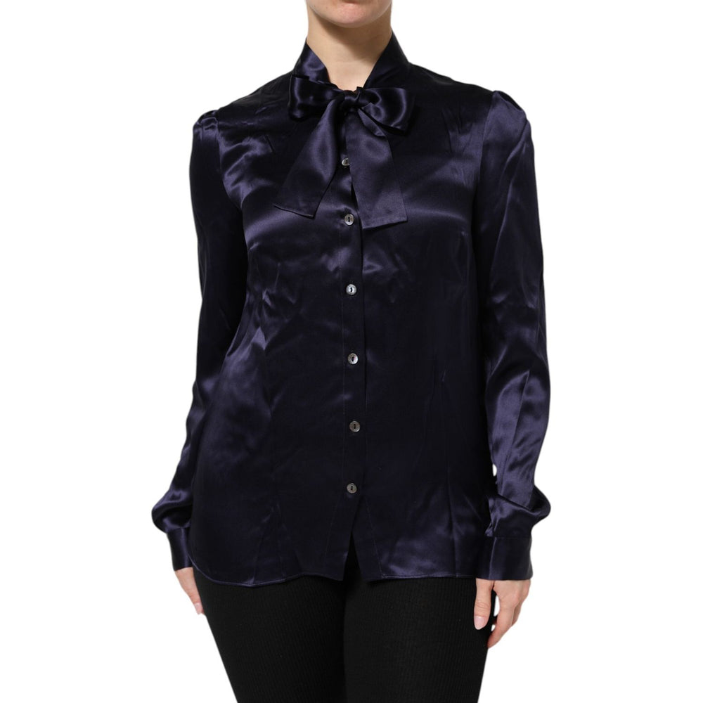 Dolce & Gabbana Dark Purple Silk Ascot Collared Blouse Top TSH90563-44