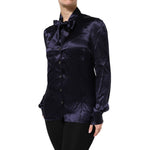 Dolce & Gabbana Dark Purple Silk Ascot Collared Blouse Top TSH90563-44
