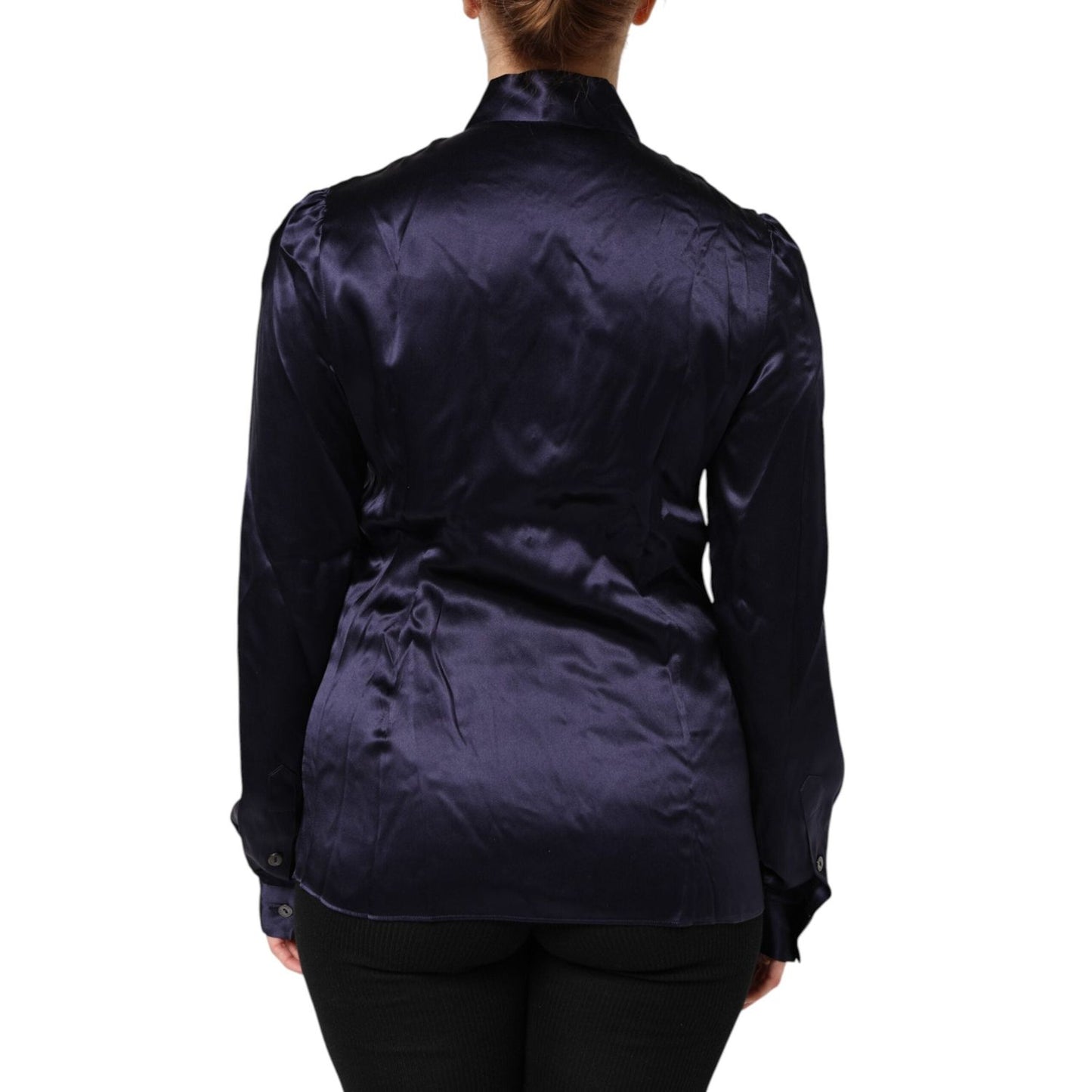 Dolce & Gabbana Dark Purple Silk Ascot Collared Blouse Top TSH90563-44
