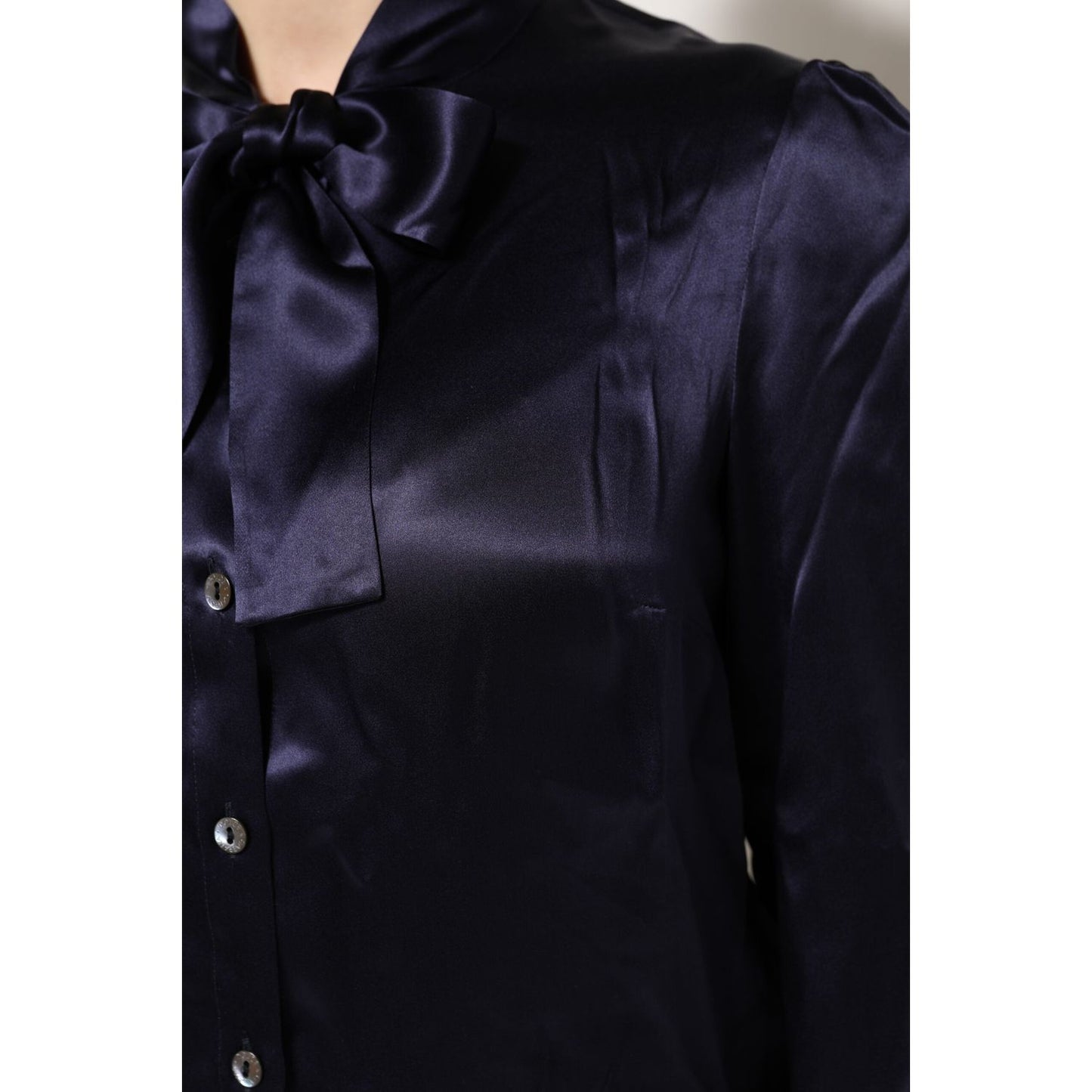 Dolce & Gabbana Dark Purple Silk Ascot Collared Blouse Top TSH90563-44