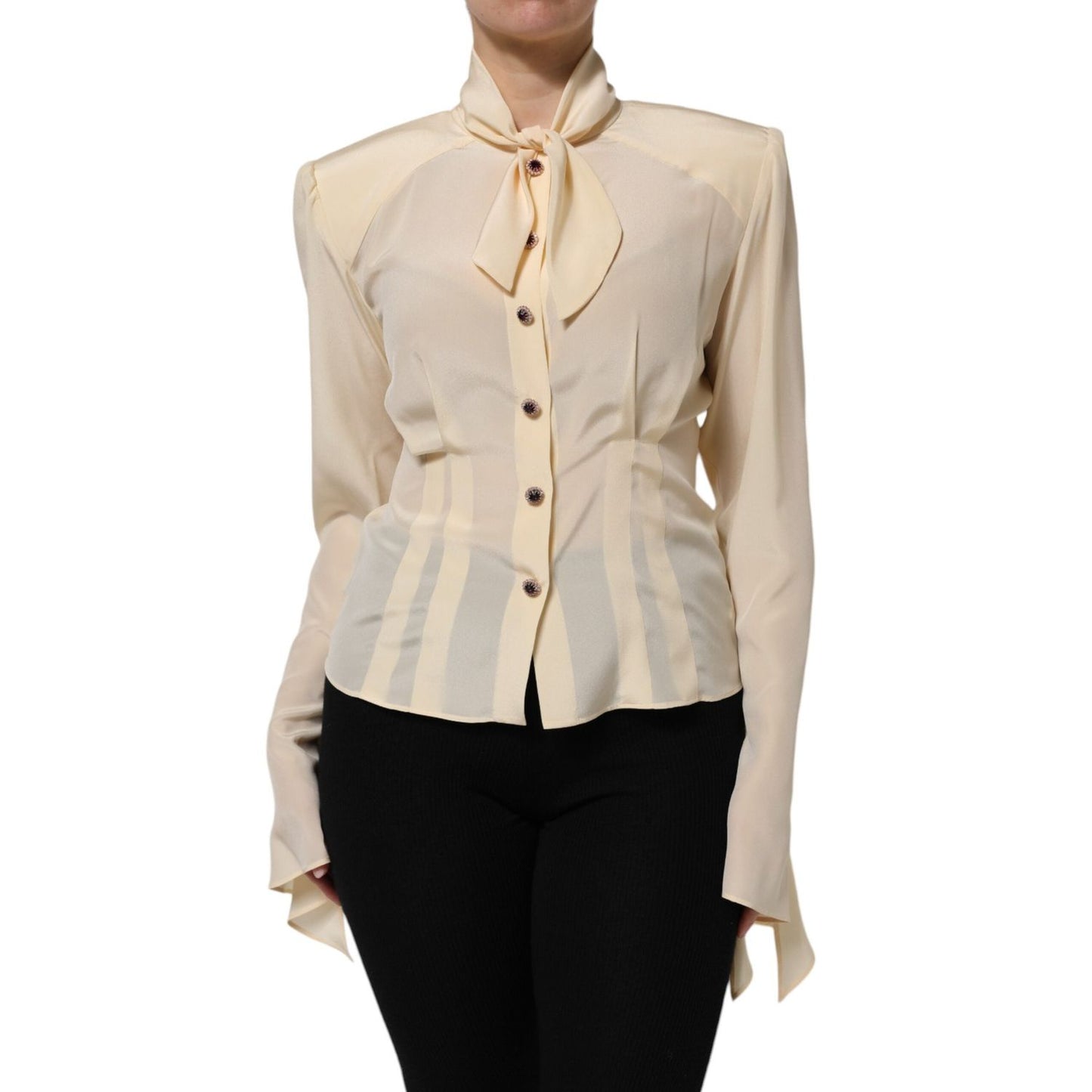 Dolce & Gabbana Light Yellow Ascot Collar Buttoned Blouse Top TSH906998-42