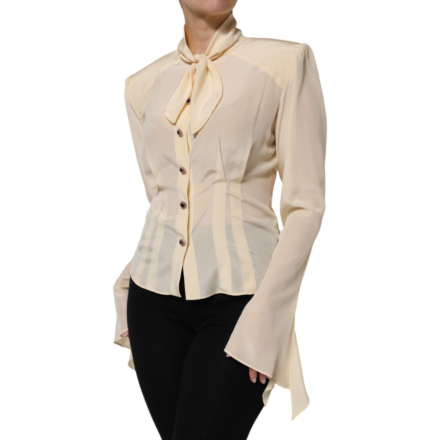 Dolce & Gabbana Light Yellow Ascot Collar Buttoned Blouse Top TSH906998-42