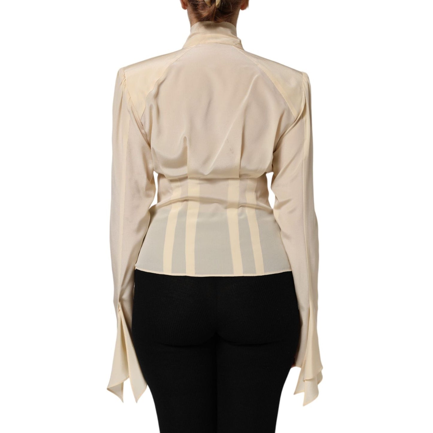 Dolce & Gabbana Light Yellow Ascot Collar Buttoned Blouse Top TSH906998-42
