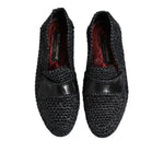 Dolce & Gabbana Black Woven Leather Slip On Loafers Men Shoes MV7485-39