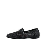 Dolce & Gabbana Black Woven Leather Slip On Loafers Men Shoes MV7485-39