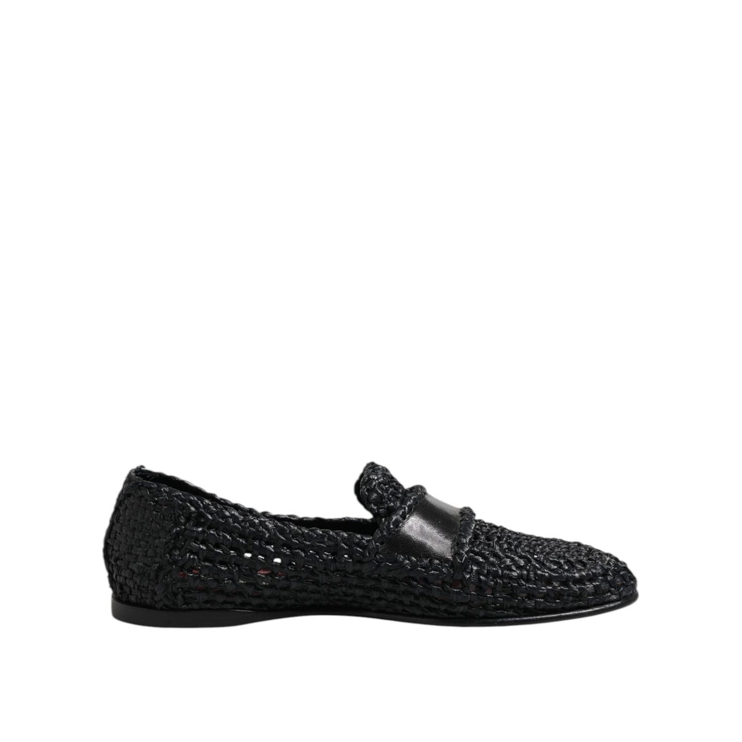 Dolce & Gabbana Black Woven Leather Slip On Loafers Men Shoes MV7485-39