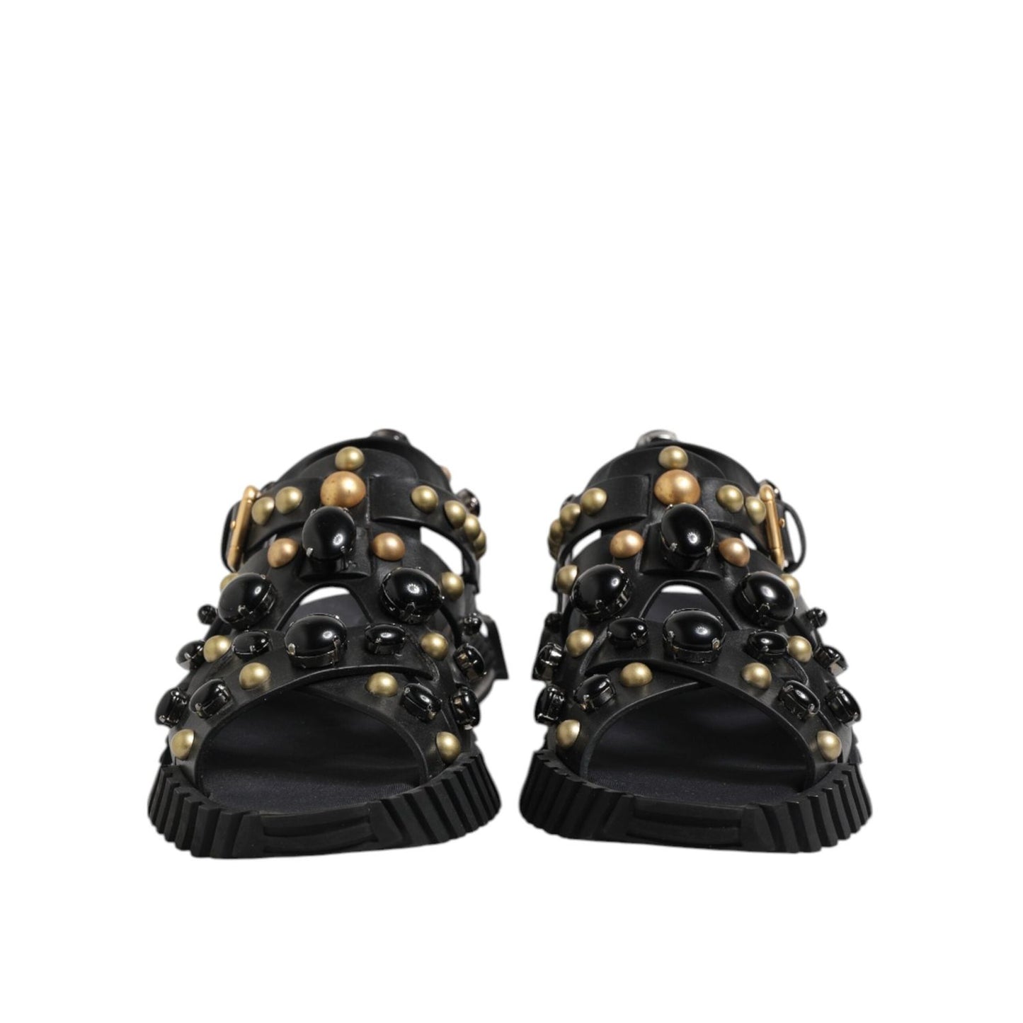 Dolce & Gabbana Black Leather Studded Ankle Strap Sandals Shoes MV7475-41