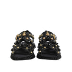 Dolce & Gabbana Black Leather Studded Ankle Strap Sandals Shoes MV7475-41