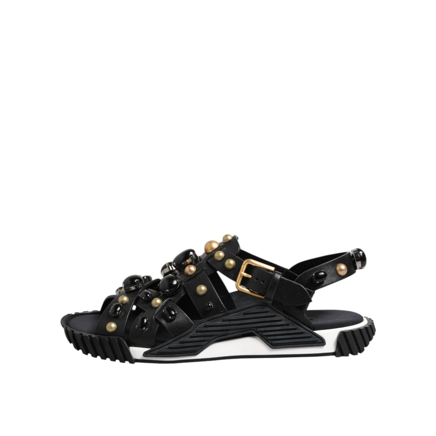 Dolce & Gabbana Black Leather Studded Ankle Strap Sandals Shoes MV7475-41