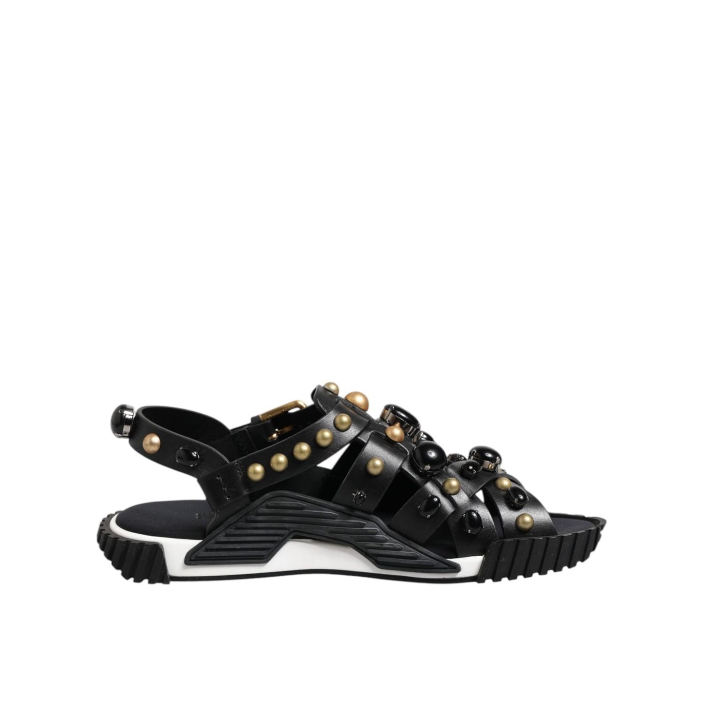 Dolce & Gabbana Black Leather Studded Ankle Strap Sandals Shoes MV7475-41