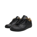 Leather Crown Black Gold Lace Up Low Top Women Sneakers Shoes