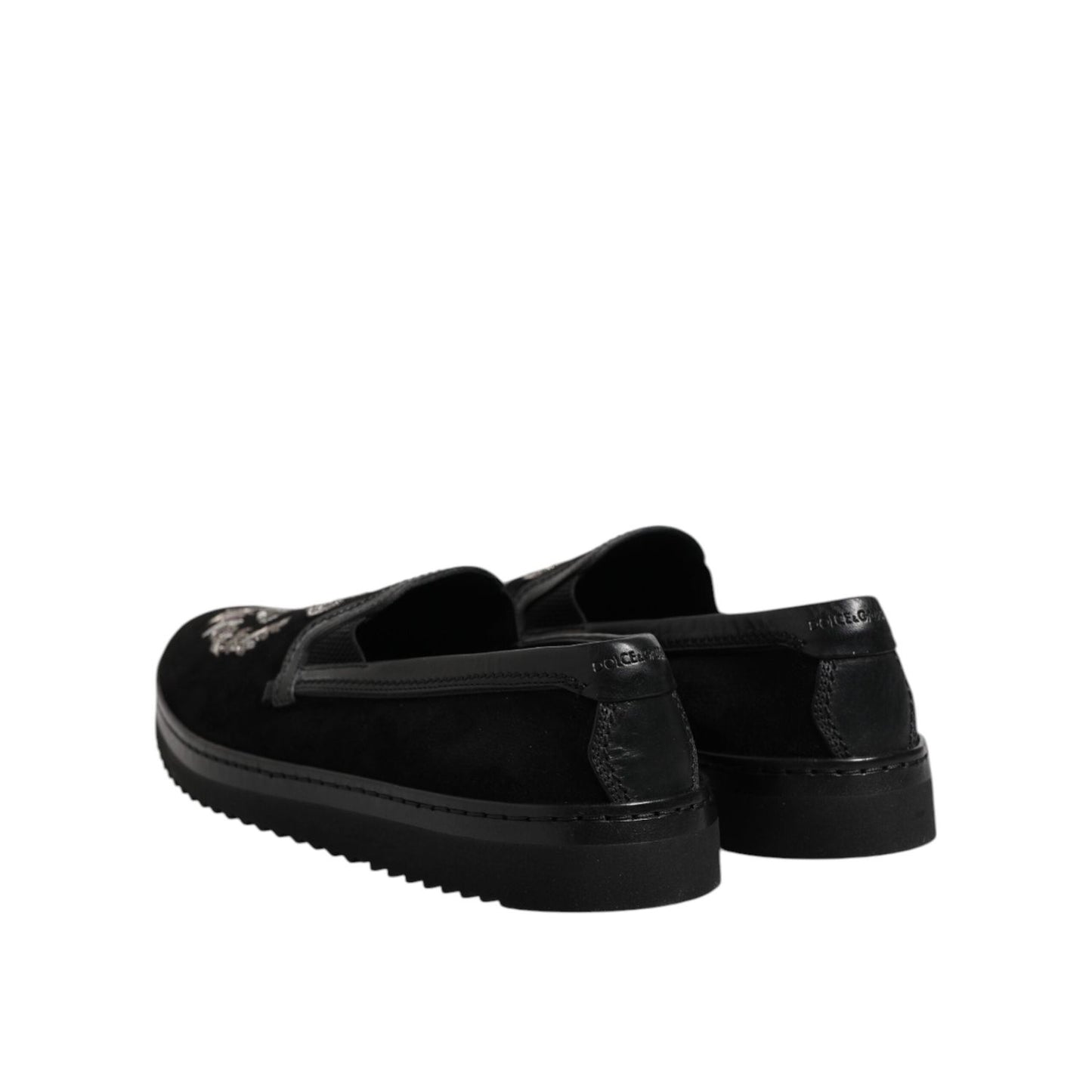 Dolce & Gabbana Black Embroidered Crown Loafers Shoes
