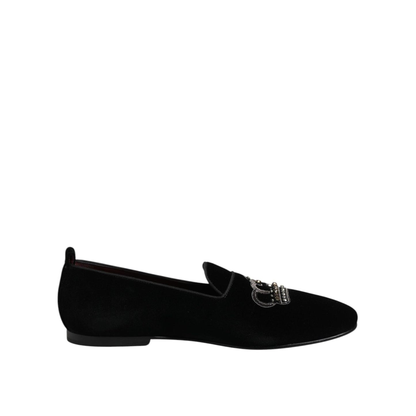 Dolce & Gabbana Black Velvet Crystal Crown Loafers Dress Shoes
