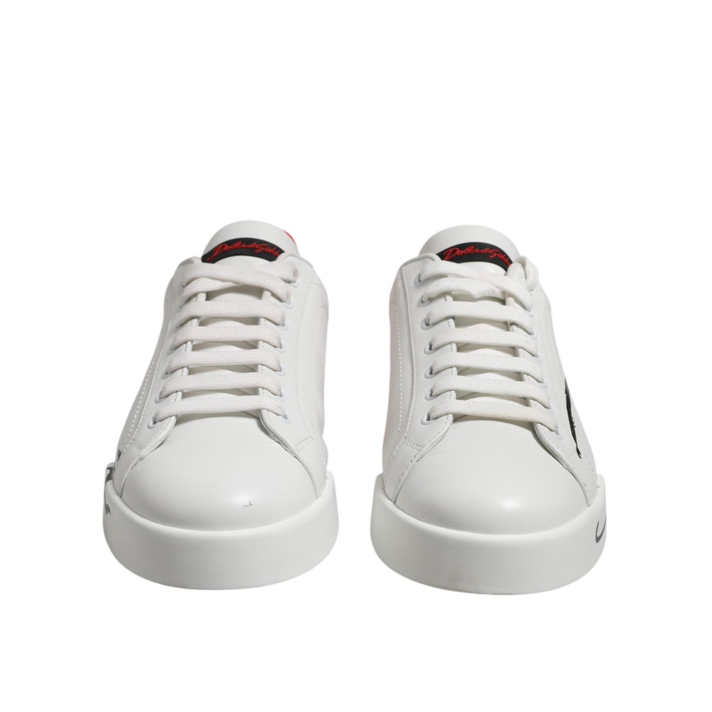 Dolce & Gabbana White Red Logo Low Top Leather Sneakers Shoes