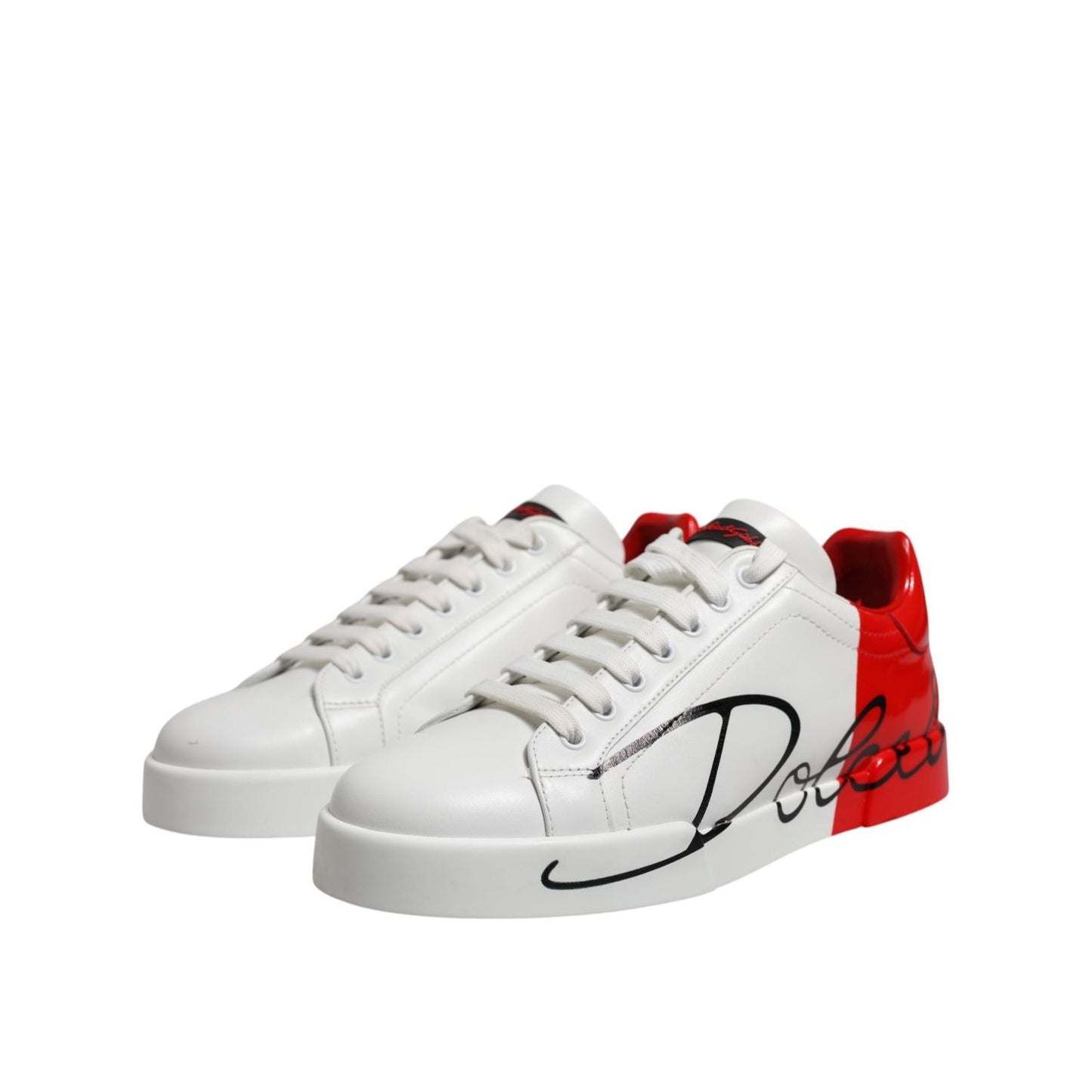 Dolce & Gabbana White Red Logo Low Top Leather Sneakers Shoes