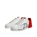 Dolce & Gabbana White Red Logo Low Top Leather Sneakers Shoes