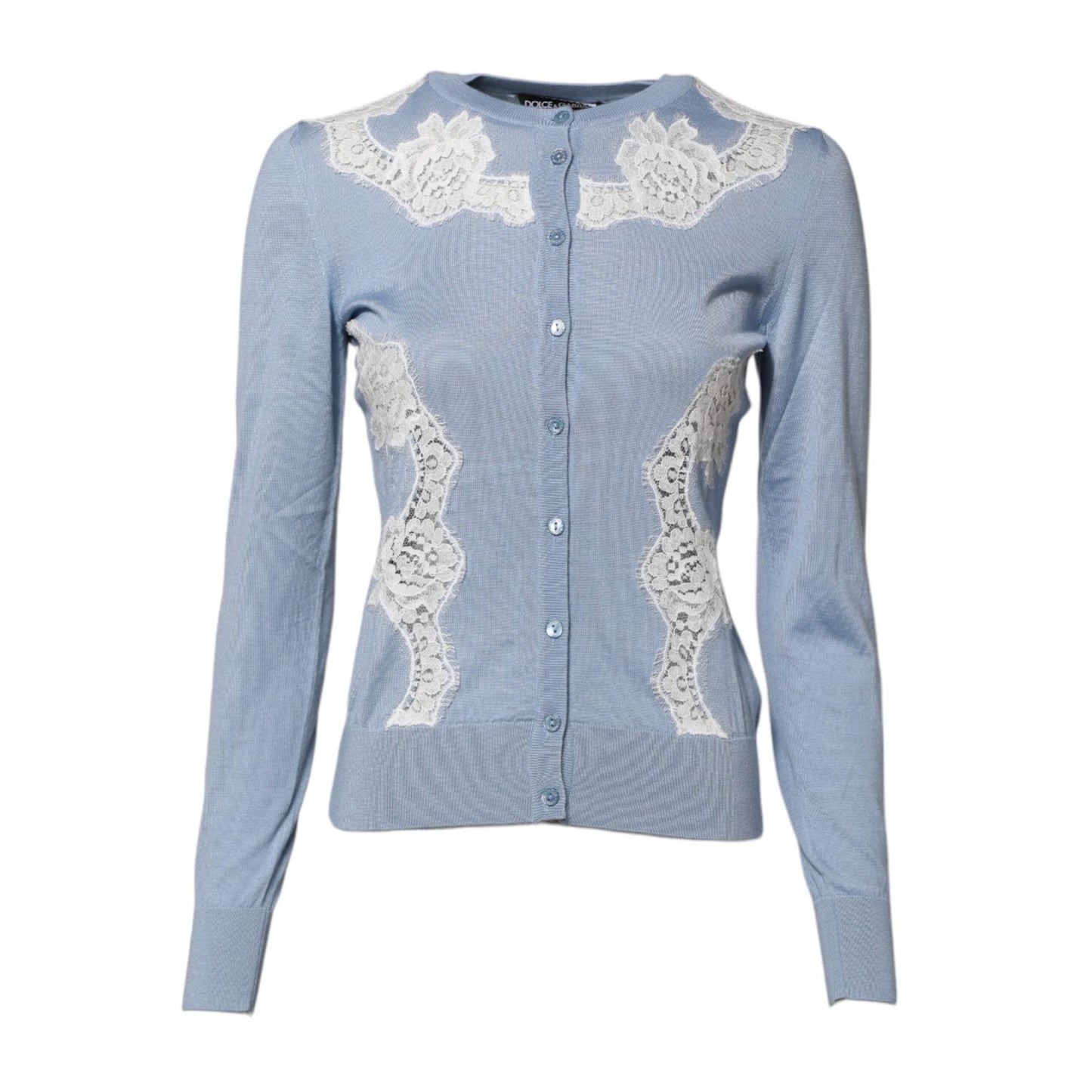 Dolce & Gabbana Blue Floral Lace Detailing Cardigan Sweater TSH87592-36