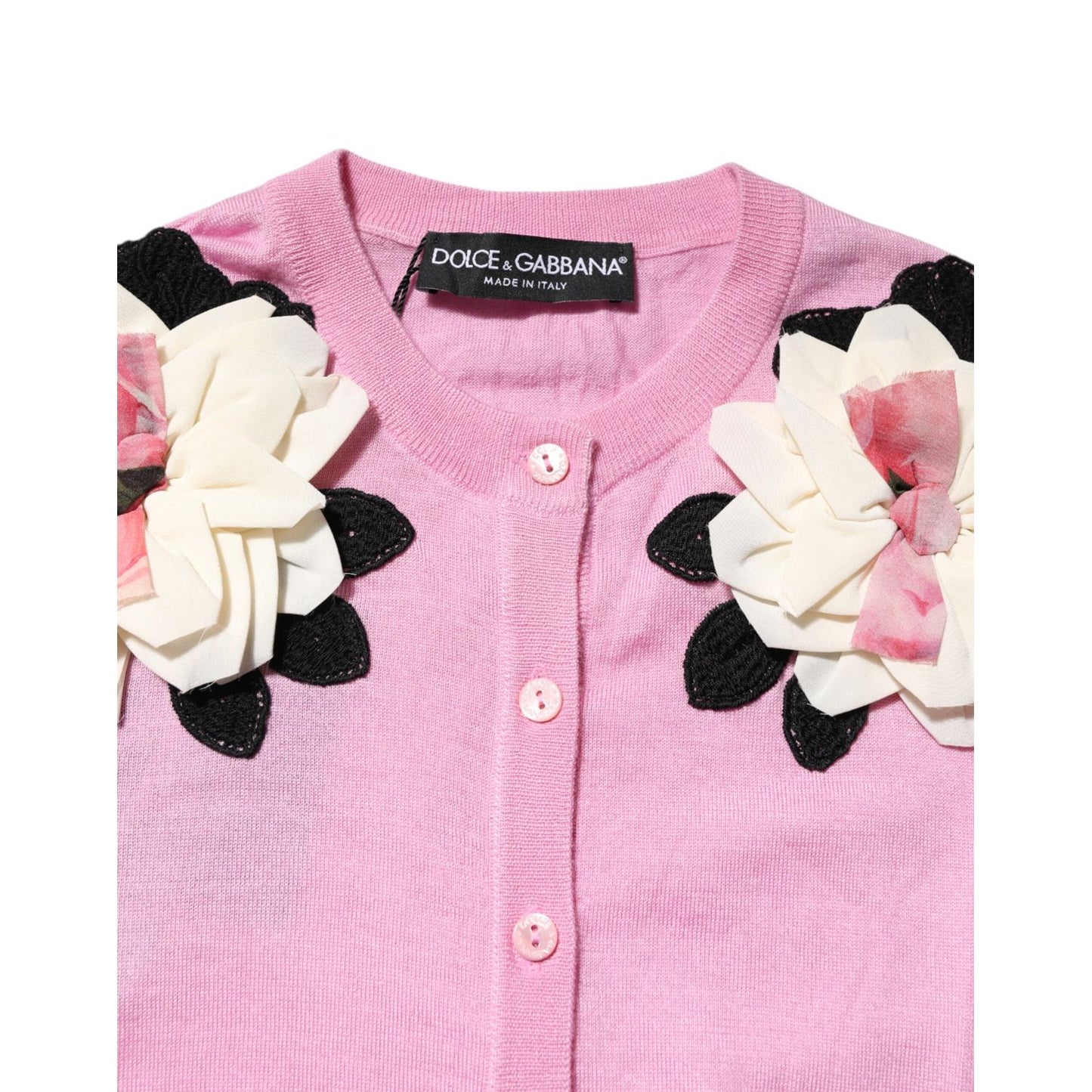Dolce & Gabbana Pink Floral Detailing Cardigan Sweater TSH87605-36
