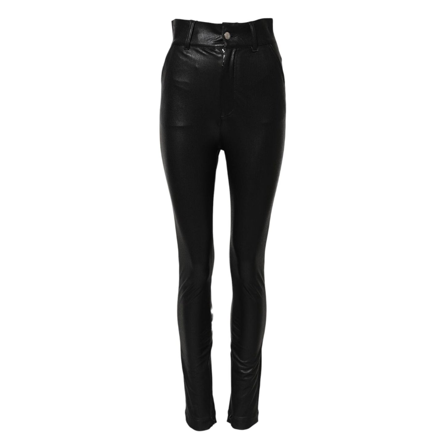 Dolce & Gabbana Black Leather High Waist Slim Fit Pants PAN74964-40
