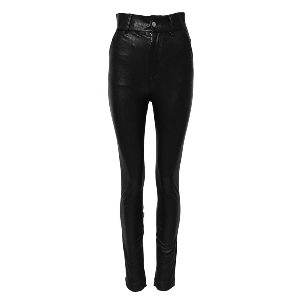 Dolce & Gabbana Black Leather High Waist Slim Fit Pants PAN74964-40