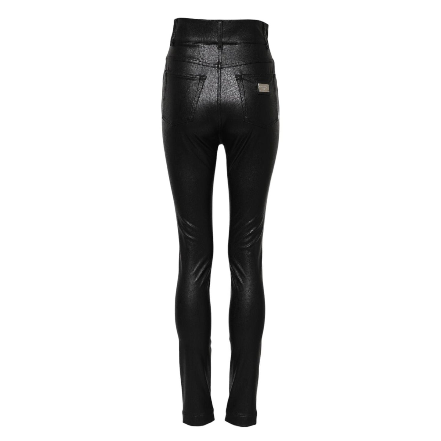 Dolce & Gabbana Black Leather High Waist Slim Fit Pants PAN74964-40