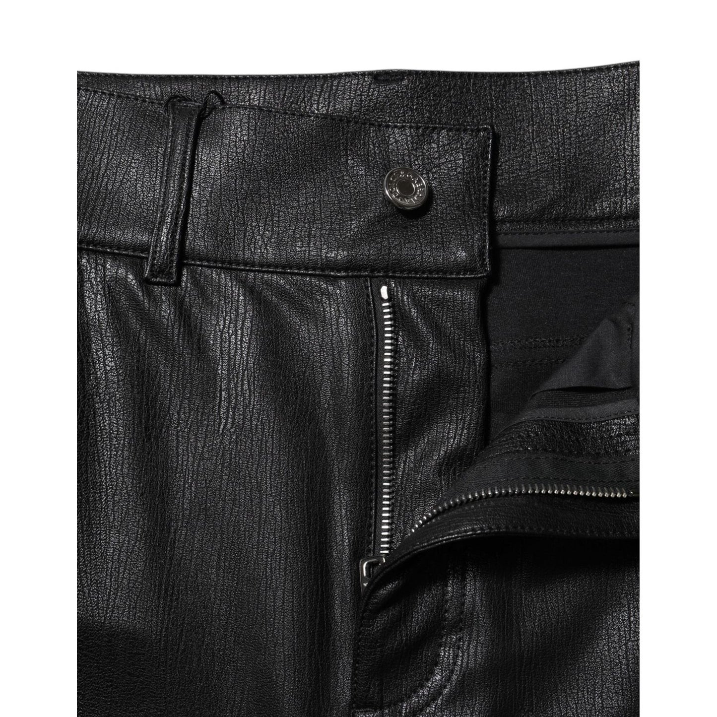 Dolce & Gabbana Black Leather High Waist Slim Fit Pants PAN74964-40