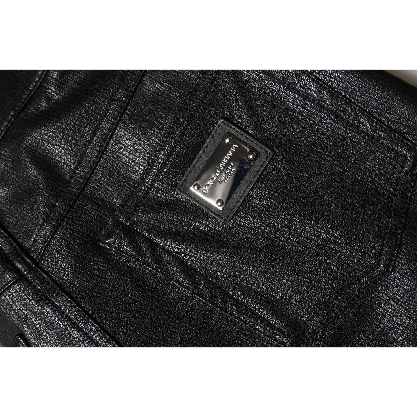 Dolce & Gabbana Black Leather High Waist Slim Fit Pants PAN74964-40