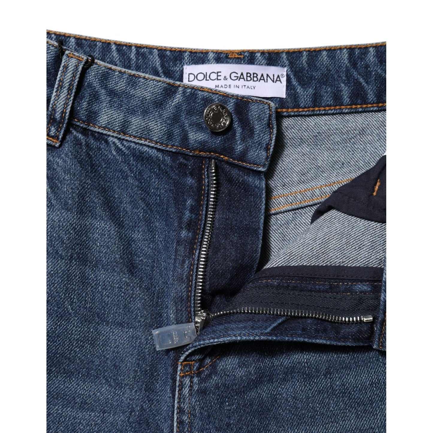 Dolce & Gabbana Blue Cotton Wide Leg Tattered Denim Jeans PAN75976-36