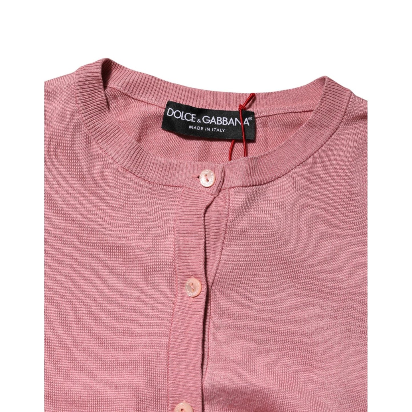Dolce & Gabbana Pink Silk Cropped Crew Neck Cardigan Sweater TSH86608-38