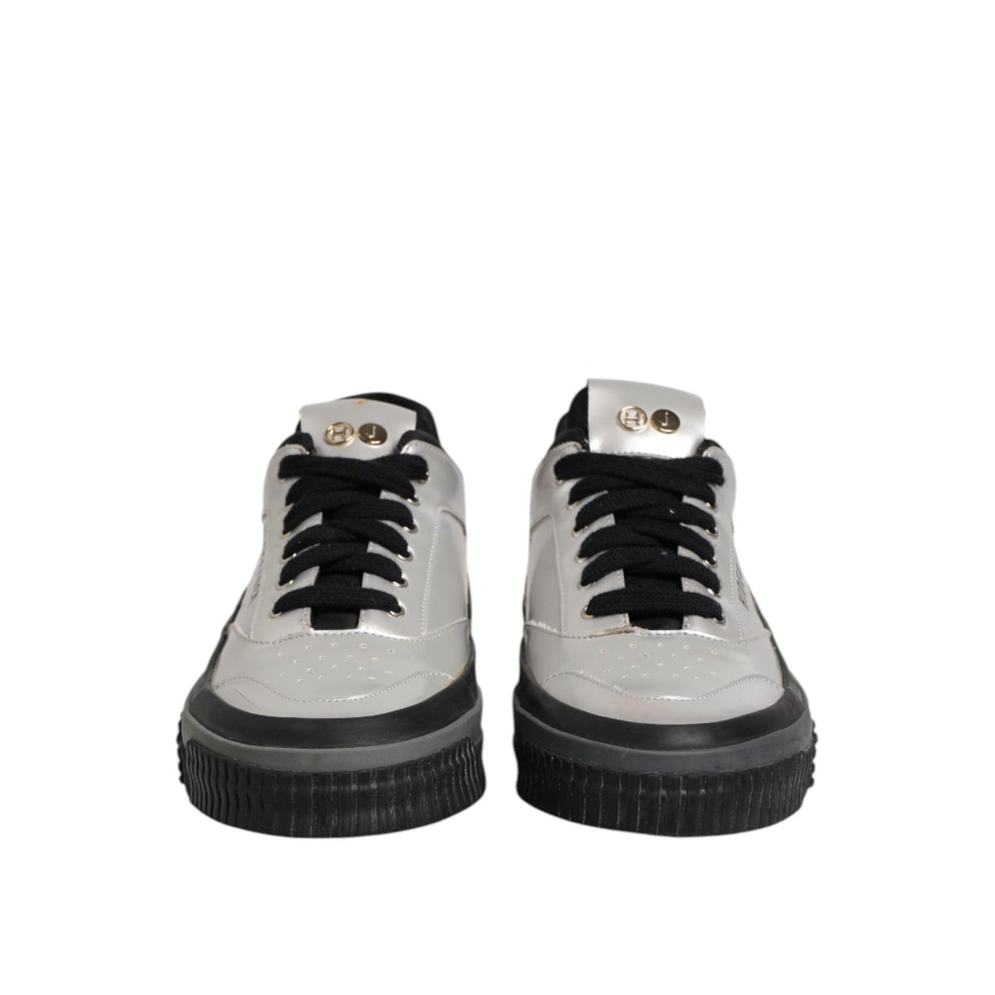 HIDE & JACK Silver Leather Lace Up Low Top Sneakers Shoes LA12576-37