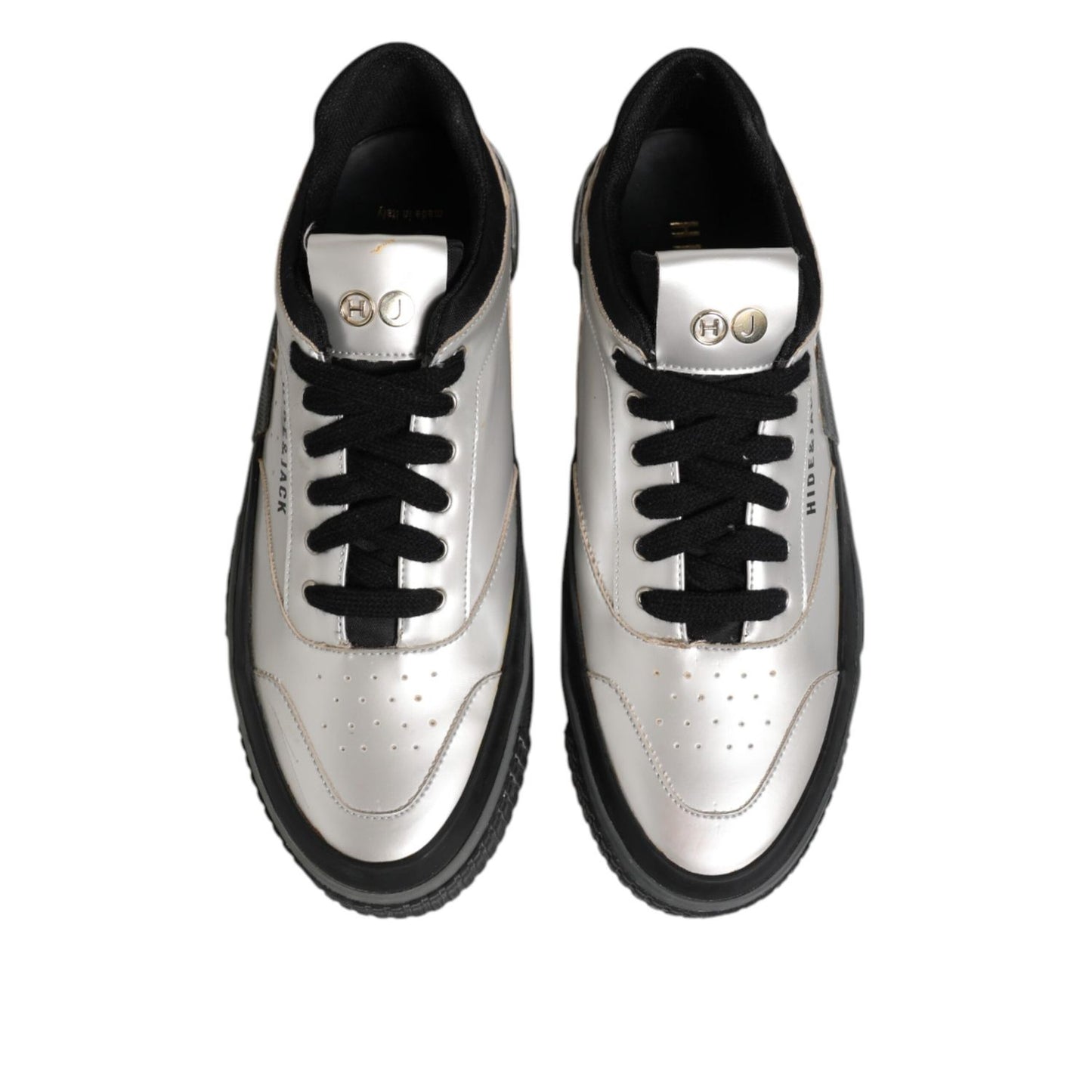 HIDE & JACK Silver Leather Lace Up Low Top Sneakers Shoes LA12576-37