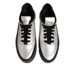 HIDE & JACK Silver Leather Lace Up Low Top Sneakers Shoes LA12576-37