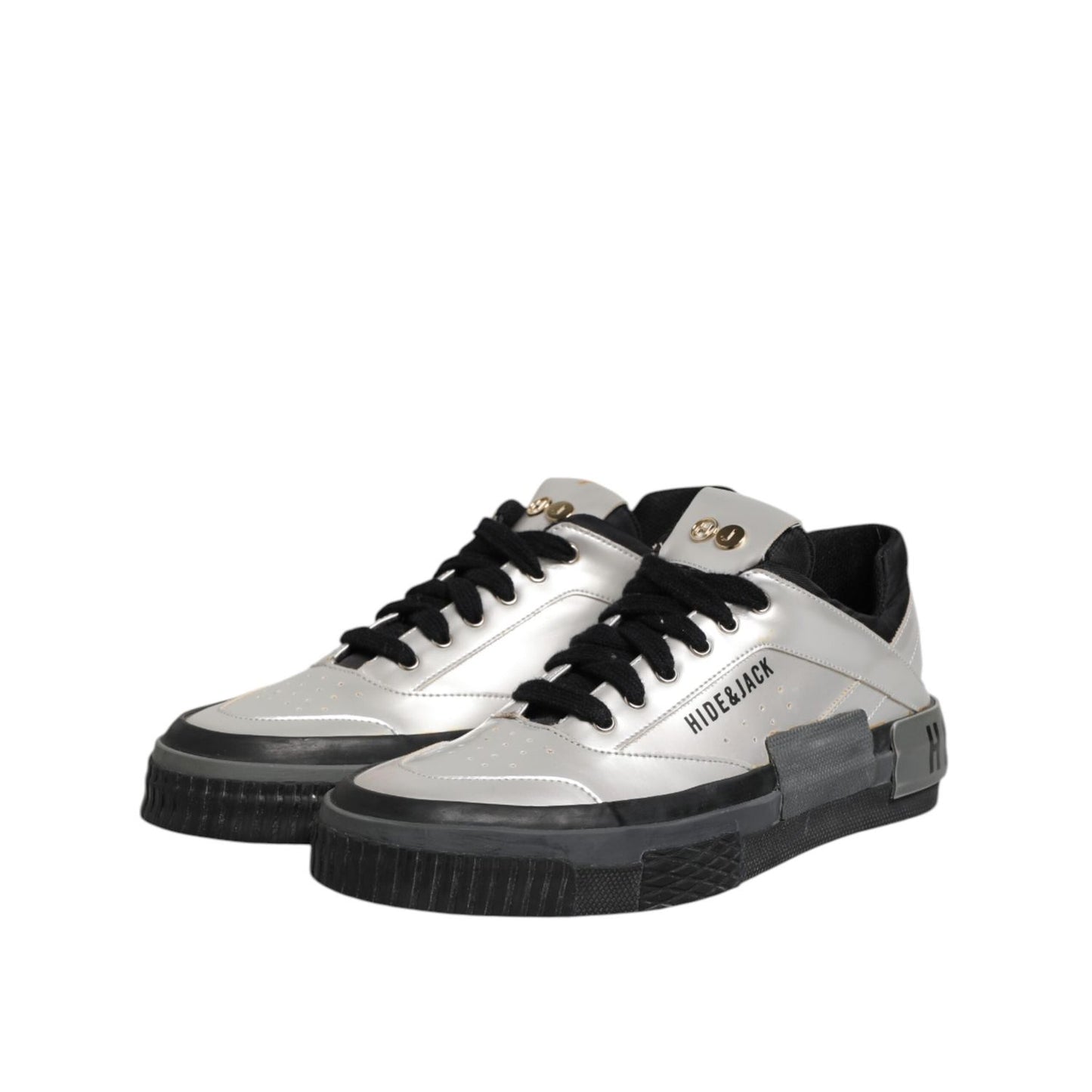 HIDE & JACK Silver Leather Lace Up Low Top Sneakers Shoes LA12576-37