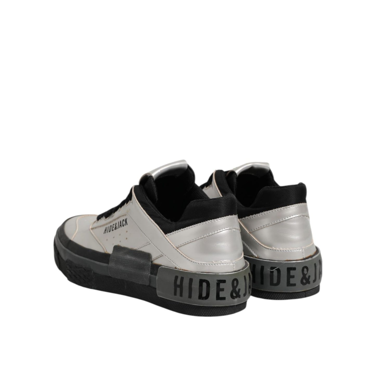 HIDE & JACK Silver Leather Lace Up Low Top Sneakers Shoes LA12576-37
