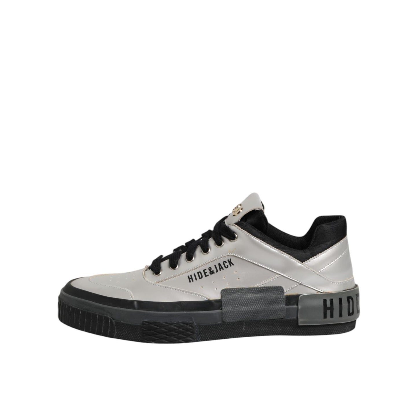 HIDE & JACK Silver Leather Lace Up Low Top Sneakers Shoes LA12576-37