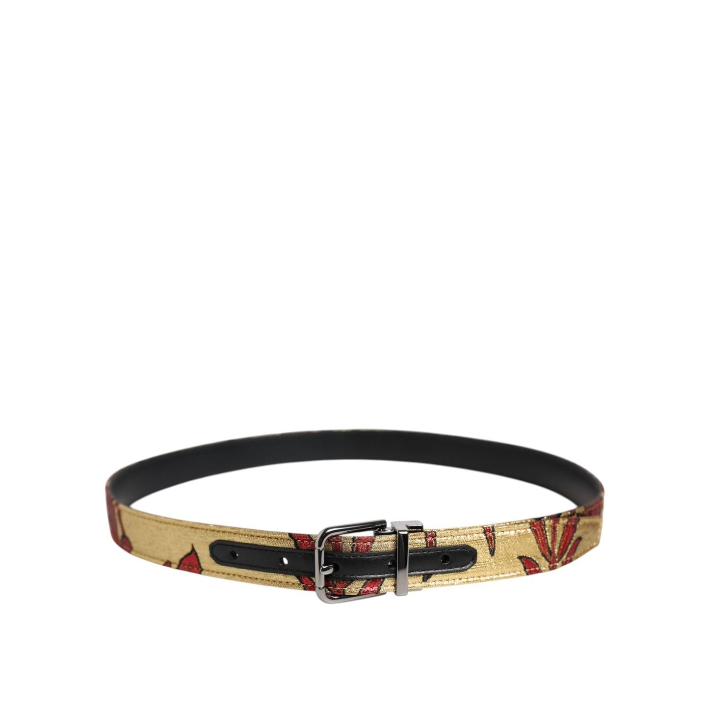 Dolce & Gabbana Gold Floral Jacquard Silver Metal Buckle Belt BEL9467-90