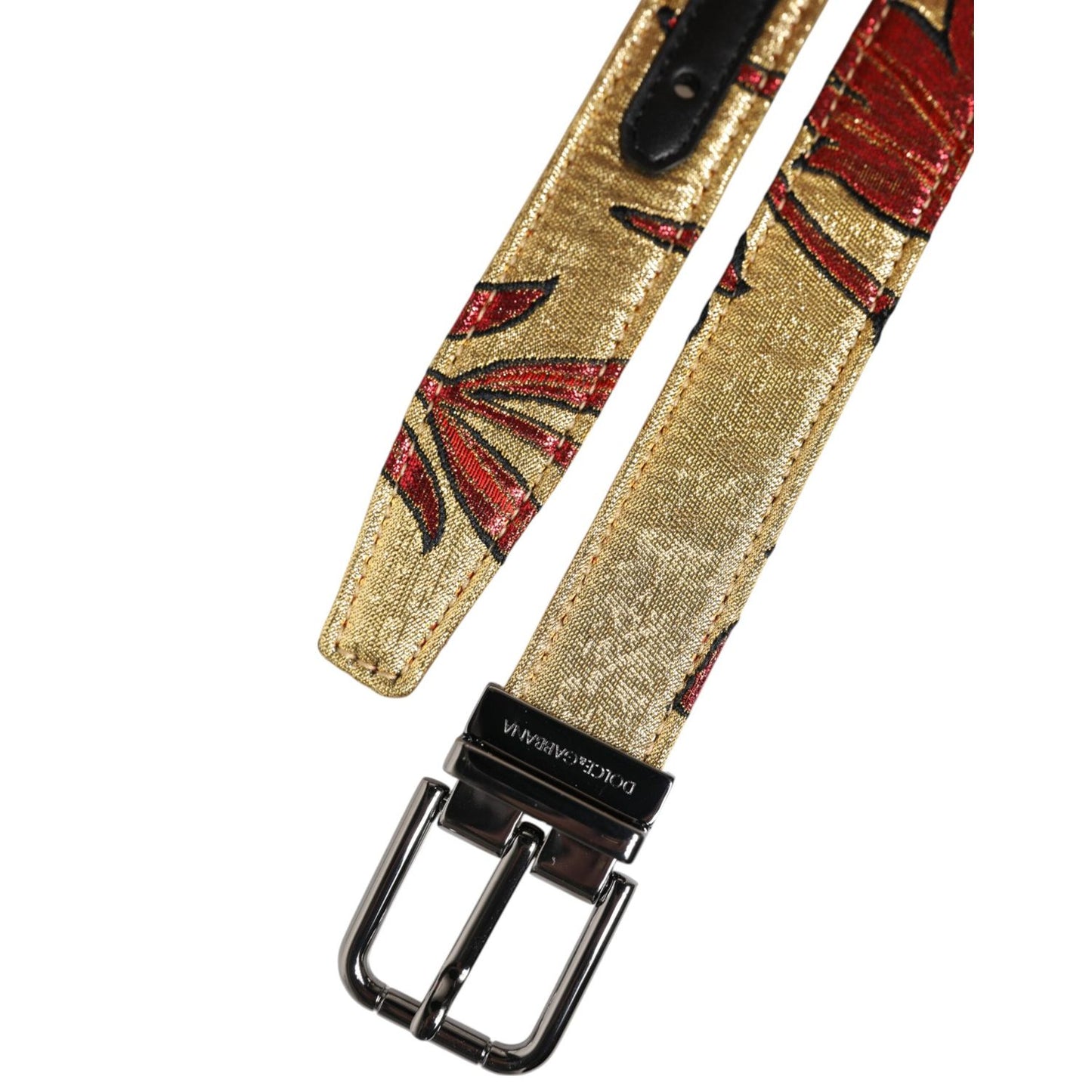 Dolce & Gabbana Gold Floral Jacquard Silver Metal Buckle Belt BEL9467-90