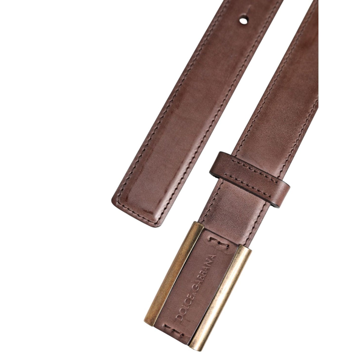 Dolce & Gabbana Brown Calf Leather Antique Buckle Belt BEL9471-90
