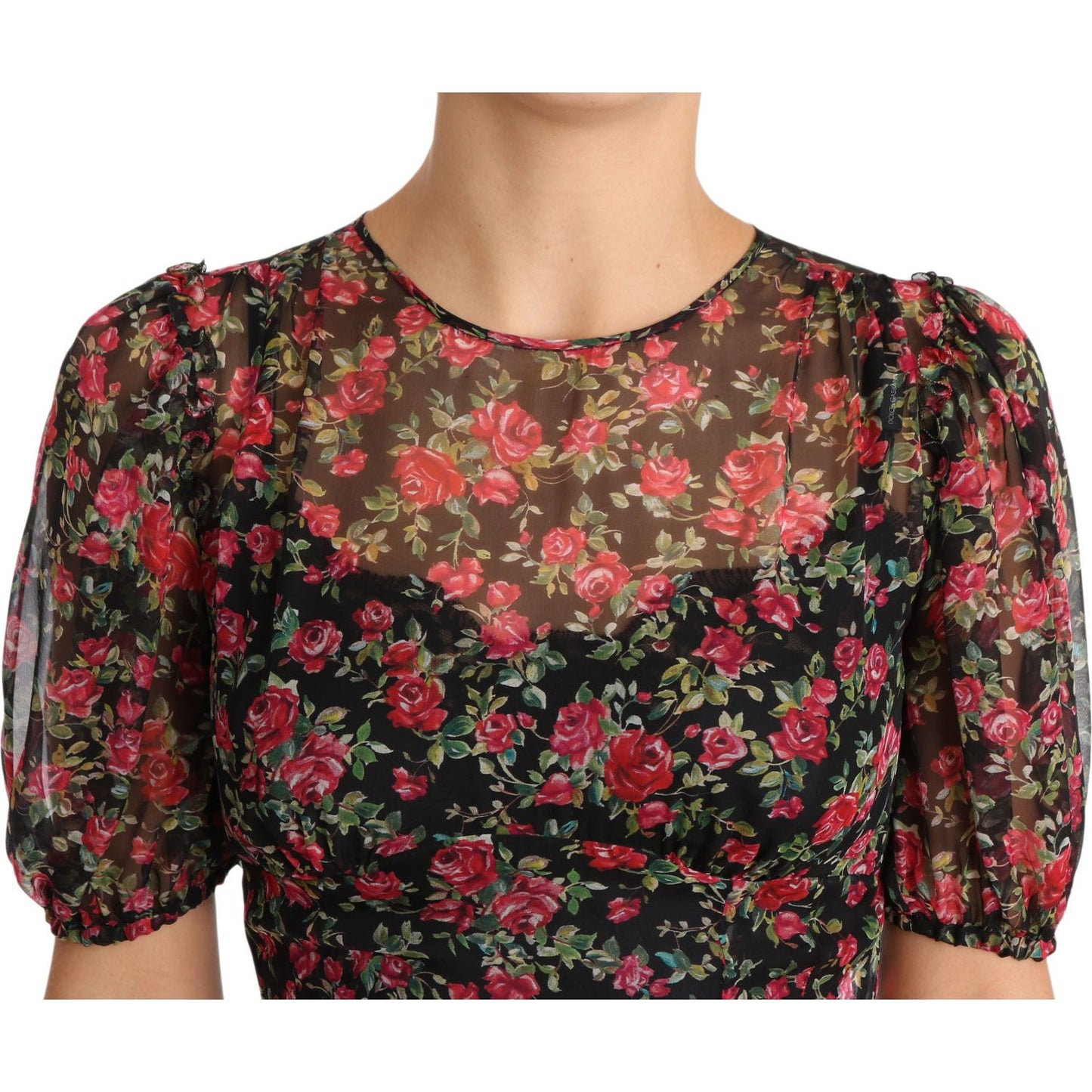 Dolce & Gabbana Black Floral Roses A-Line Shift Gown Dress DR1904-38