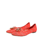Dolce & Gabbana Orange Lace Crystal Ballet Flats Loafers Shoes LA12731-39.5