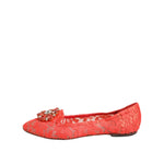 Dolce & Gabbana Orange Lace Crystal Ballet Flats Loafers Shoes LA12731-39.5
