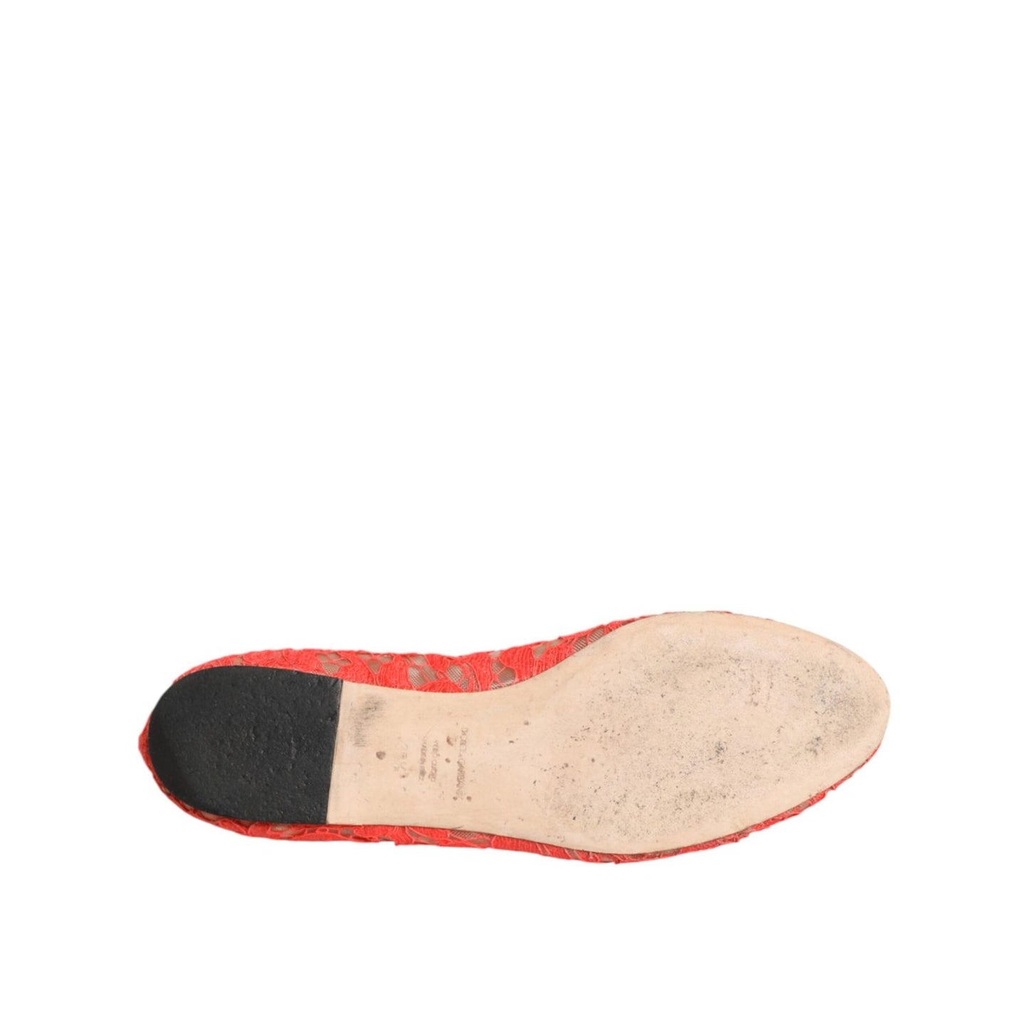 Dolce & Gabbana Orange Lace Crystal Ballet Flats Loafers Shoes LA12731-39.5