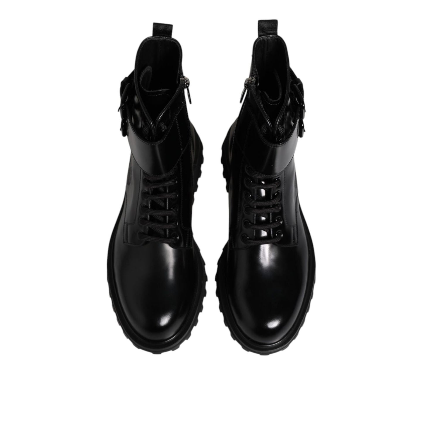 Dolce & Gabbana Black Leather Lace Up Mid Calf Boots Shoes MV7735-42